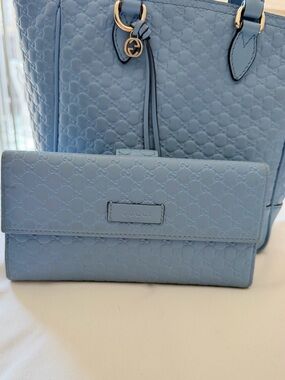 Gucci Powder Blue Embossed Leather Wallet
